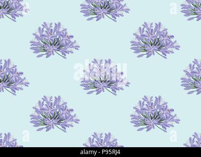 Blue Purple Agapanthus on Light Blue Background. Vector Illustration. Stock Vector