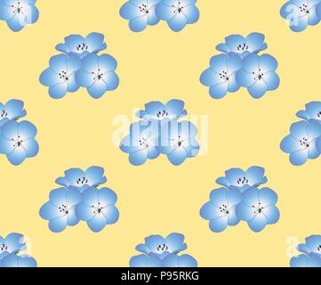 Nemophila Baby Blue Eyes Flower on Yellow Background. Vector Illustration. Stock Vector