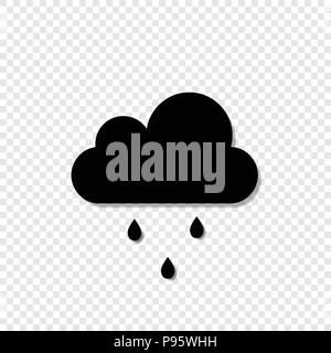 Vector black silhouette illustration of cloud with falling droplets icon isolated on transparent background. Stock Vector
