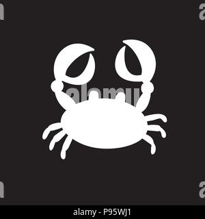 Vector white silhouette illustration of crab or cancer icon isolated on black background. Stock Vector