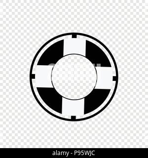 Vector black and white silhouette illustration of lifebuoy icon isolated on transparent background. Stock Vector