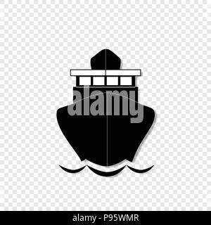 Vector black and white monochrome silhouette illustration of sailing ship front view icon isolated on transparent background. Stock Vector