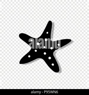 Vector black silhouette illustration of starfish icon isolated on transparent background. Stock Vector