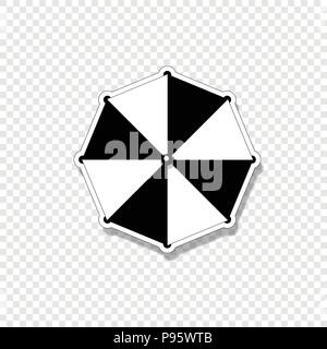 Vector black and white silhouette illustration of beach striped umbrella top view icon isolated on transparent background. Stock Vector