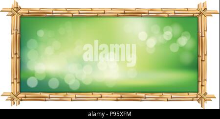 rectangle green bamboo sticks border frame with bokeh backgroundRectangle vector illustration of square brown bamboo stems border frame, green blur bo Stock Vector