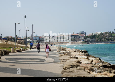 Coastal walk to old Jaffa along the shore in Tel Aviv, Israel Stock Photo