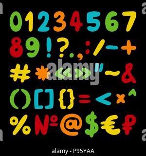 Vector hand drawn set of numbers, punctuation marks and special symbols Stock Vector