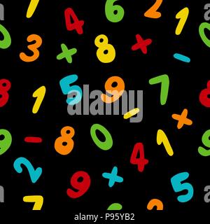 Vector seamless pattern with hand drawn colorful numbers Stock Vector