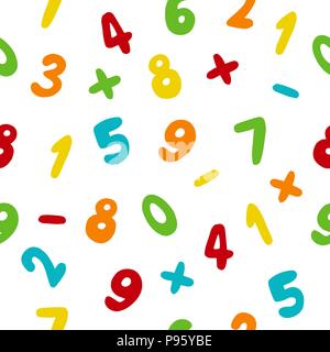 Vector seamless pattern with hand drawn colorful numbers Stock Vector