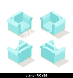 Low poly isometric armchair in different positions Stock Vector