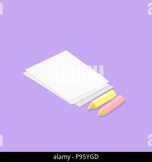 Low poly isometric pencils and paper. Realistic icon. Objects for drawing. Stock Vector
