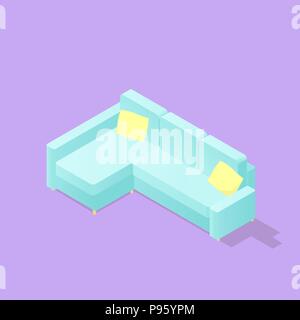 Low poly isometric sofa. Realistic icon. Isolated illustration of living room furniture Stock Vector