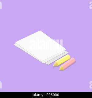 Low poly isometric pencils and paper Stock Vector