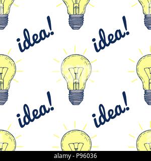 Seamless pattern with hand drawn light bulbs Stock Vector
