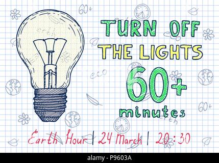 Earth hour hand drawn poster Stock Vector