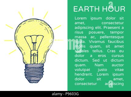 Earth hour hand drawn poster Stock Vector