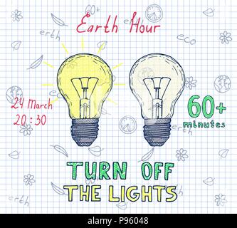 Earth hour hand drawn poster Stock Vector