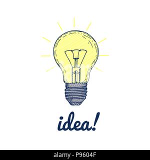Hand drawn light bulb with inscription idea Stock Vector