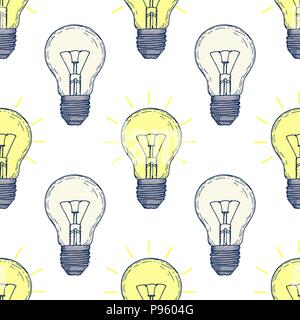 Seamless pattern with hand drawn light bulbs Stock Vector