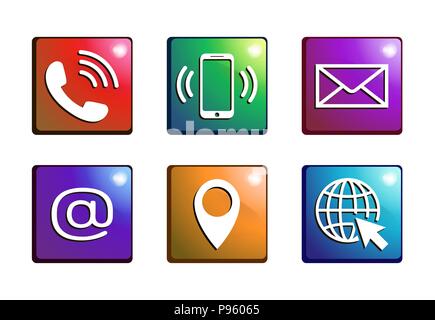 Color contact icons in flat style Stock Vector