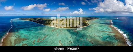 Aitutaki lagoon Polynesia Cook Islands tropical paradise aerial view panorama landscape Stock Photo