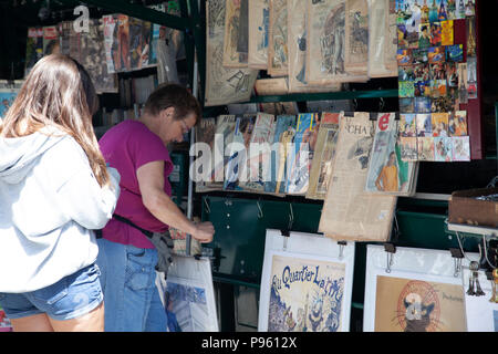 Vinateg Magazines Stall on Riverside Pavement in Paris, France Stock Photo