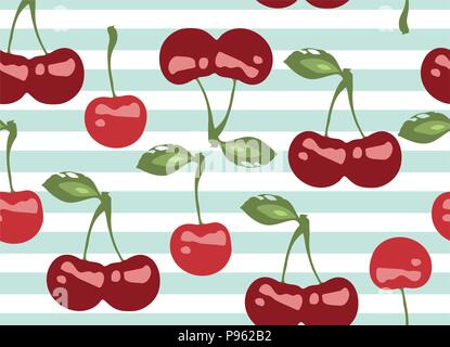 vector seamless pattern with cherry berries. Cherry background. Stock Vector