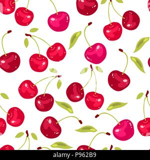 vector seamless pattern with cherry berries. Cherry background. Stock Vector
