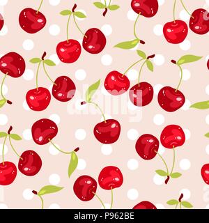 vector seamless pattern with cherry berries. Cherry background. Stock Vector