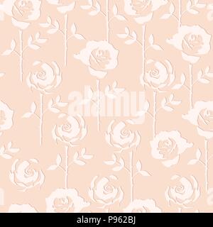 vector seamless embossed pattern with rose flowers. floral background Stock Vector