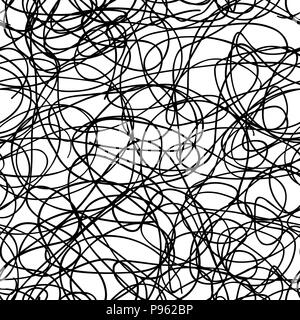 vector monochrome seamless background with random squiggly, chaotic lines Stock Vector