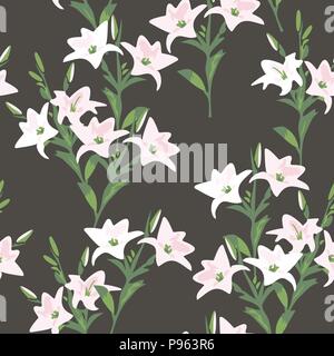 vector seamless floral pattern with lily flowers Stock Vector