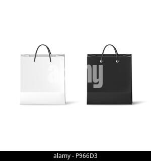 Black and White Paper Bags. Realistic bag illustration isolated on white background. Vector Stock Vector
