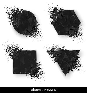 Abstract explosion geometric shapes. Web banners set. Geometry sticker set with space for text. Vector illustration isolated on white background Stock Vector