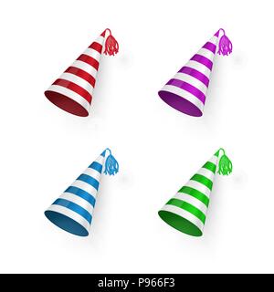 Striped Birthday hat set. Colorful Birthday hats. Vector illustration isolated on white background Stock Vector