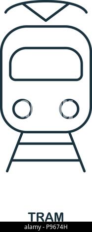 Tram icon. Outline style icon design. UI. Illustration of tram icon. Pictogram isolated on white. Ready to use in web design, apps, software, print, b Stock Vector