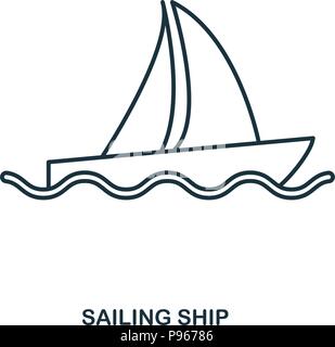 Sailing Ship icon. Outline style icon design. UI. Illustration of sailing ship icon. Pictogram isolated on white. Ready to use in web design, apps, so Stock Vector