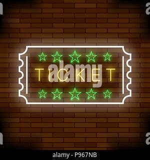 Cinema Light Neon Sign on Brick Background. Bright Street Banner. Stock Vector