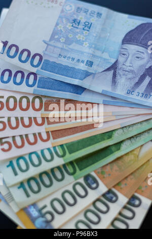 General image of South Korea Money, Won. Concept for currency, finance, cash, e-commerce, wealth, million, economy, fund, shopping, bank notes backgro Stock Photo