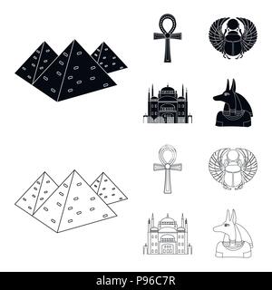 Anubis, Ankh, Cairo citadel, Egyptian beetle.Ancient Egypt set collection icons in black,outline style vector symbol stock illustration . Stock Vector