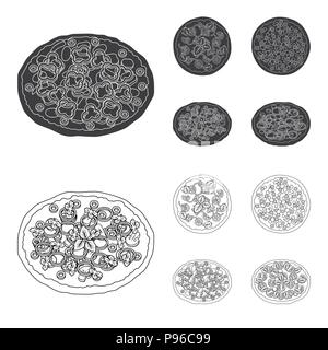 Pizza with meat, cheese and other filling. Different pizza set collection icons in black,outline style vector symbol stock illustration . Stock Vector