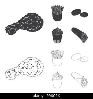 Food, refreshments, snacks and other  icon in black,outline style.Packaging, paper, potatoes icons in set collection. Stock Vector