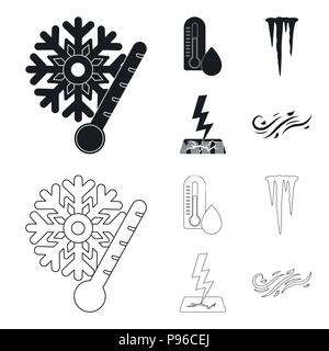 Humidity, icicles, thunderbolt, windy weather. Weather set collection icons in black,outline style vector symbol stock illustration . Stock Vector