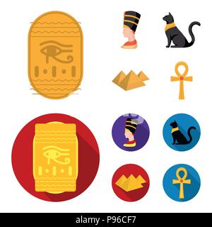 Eye of Horus, black Egyptian cat, pyramids, head of Nefertiti.Ancient Egypt set collection icons in cartoon,flat style vector symbol stock illustratio Stock Vector