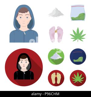 Addict, cocaine, marijuana, corpse.Drug set collection icons in cartoon,flat style vector symbol stock illustration . Stock Vector