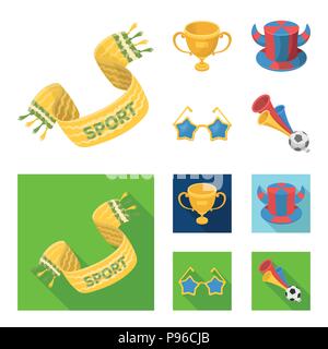 A scarf, a hat with horns and other attributes of the fans.Fans set collection icons in cartoon,flat style vector symbol stock illustration . Stock Vector