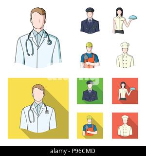 The doctor, the pilot, the waitress, the builder, the mason.Profession set collection icons in cartoon,flat style vector symbol stock illustration . Stock Vector