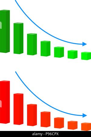Bar chart. Decreasing. Bar graph. Isolated. White color. 3d ...