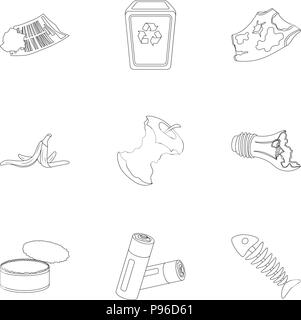 Trash and garbage set icons in outline design. Big collection of trash and garbage vector symbol stock illustration Stock Vector