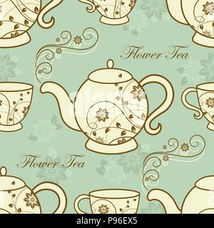Seamless pattern with teapots and cups Stock Vector
